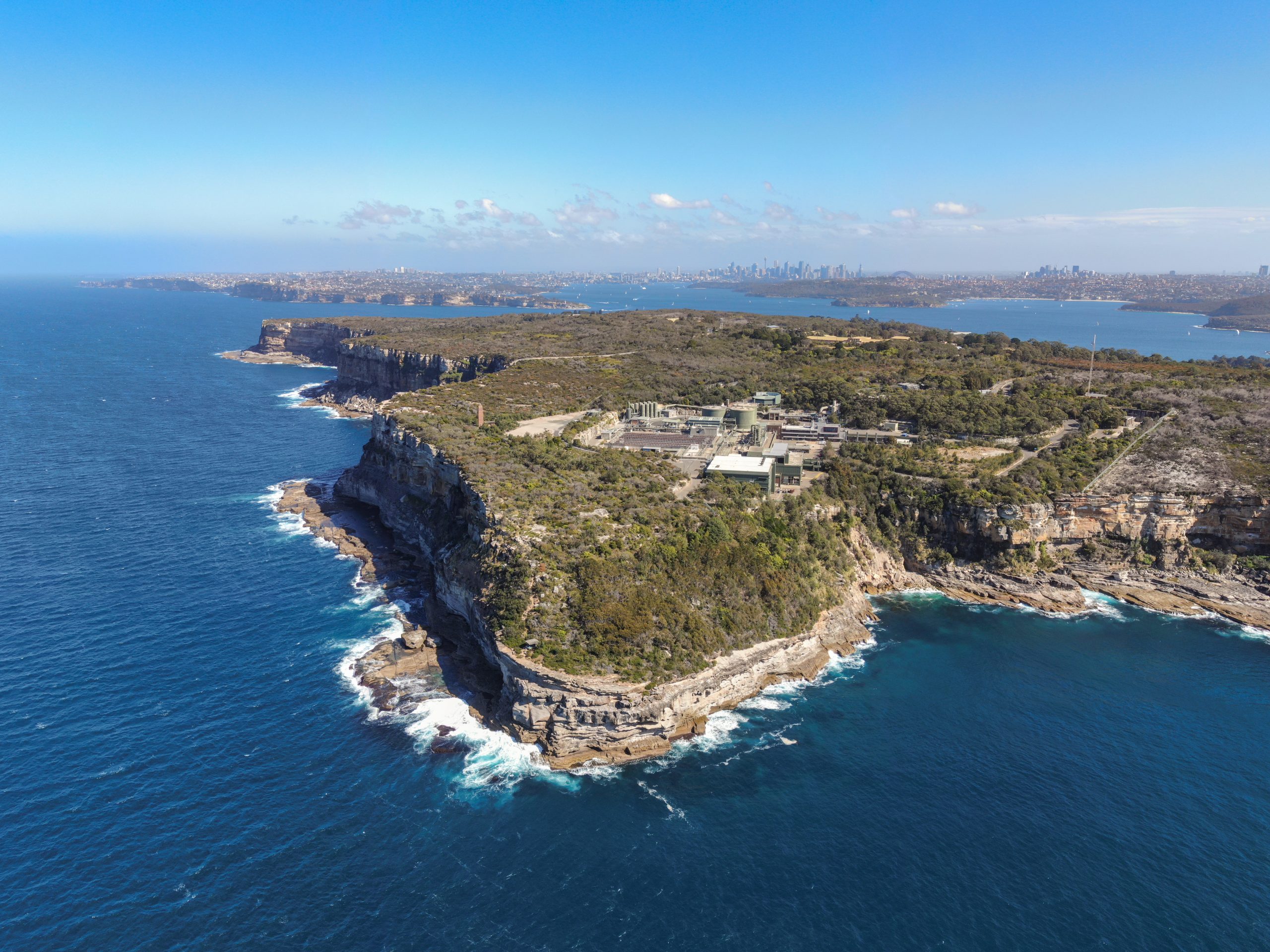 Aerial drone view of North Head, a headland in Manly and part of